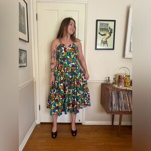 80s does 50s Vintage Rainbow Animal Print fit and Flare dress